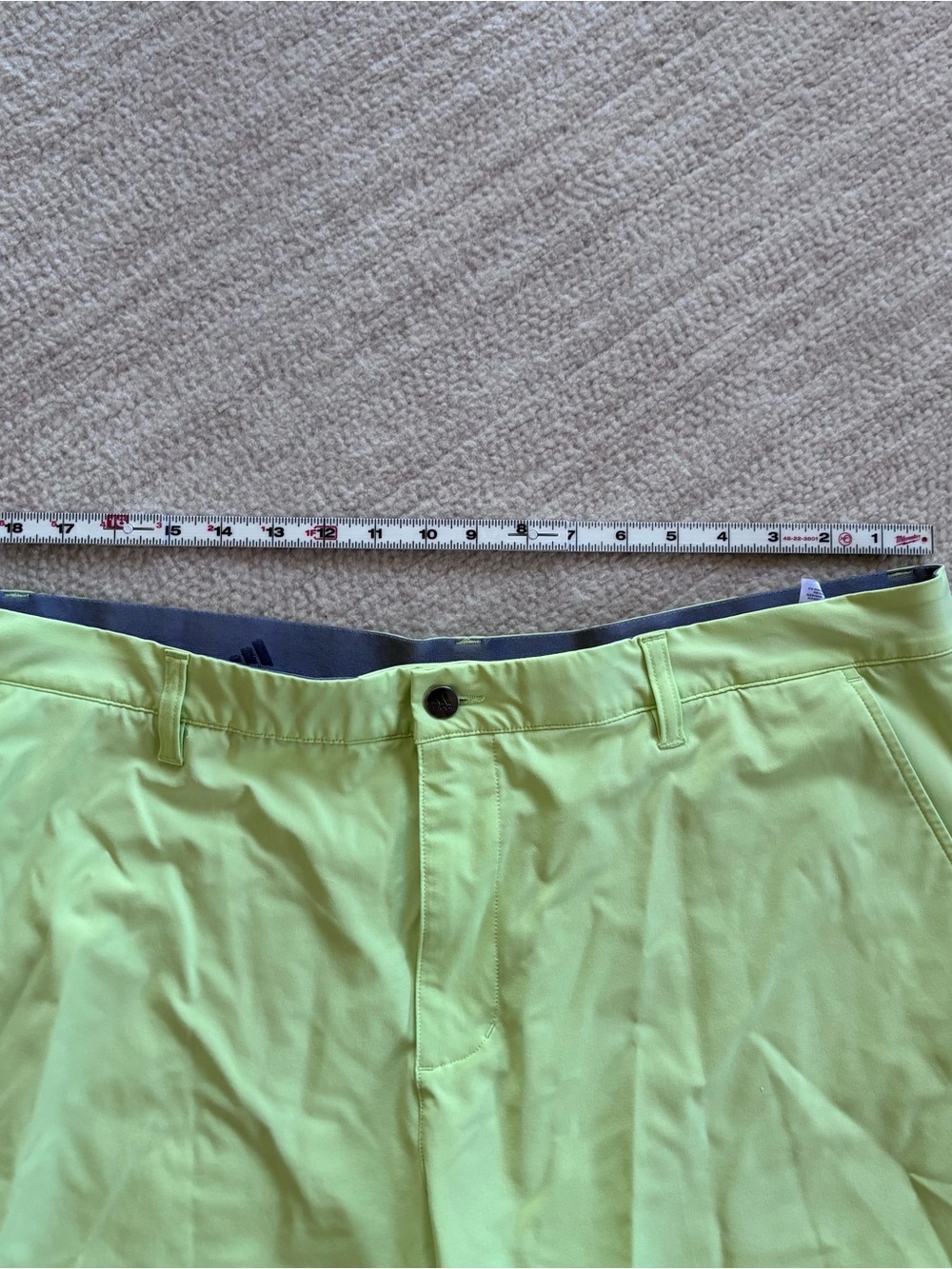 adidas Neon Lime Golf Athletic Shorts with Gray Waistband - Picture 5 of 8
